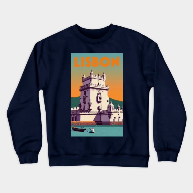 A Vintage Travel Art of Lisbon - Portugal Crewneck Sweatshirt by goodoldvintage